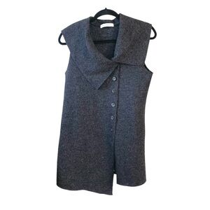 Cut Loose Boiled Wool Sleeveless Long Button Front Cardigan Charcoal Black Grey